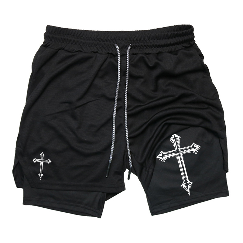 Crossfit Fitness Gear - Short de sport 2-en-1 imprimé croisé